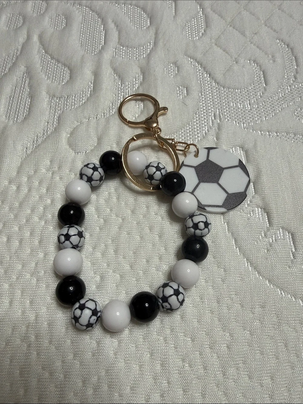 Set of 12 Sports Beaded Keychain Bracelet - Basketball Soccer, Football Baseball